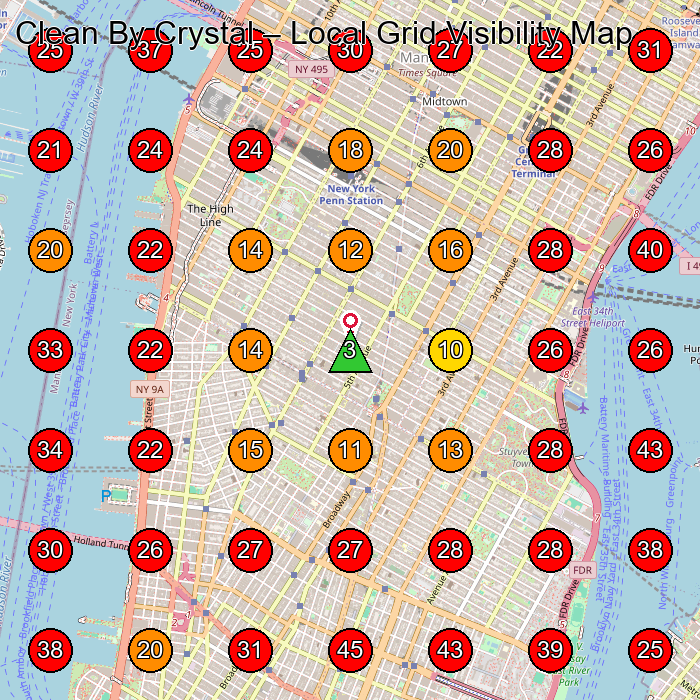 Clean By Crystal GeoGrid visibility map for Health And Beauty Shop in New York